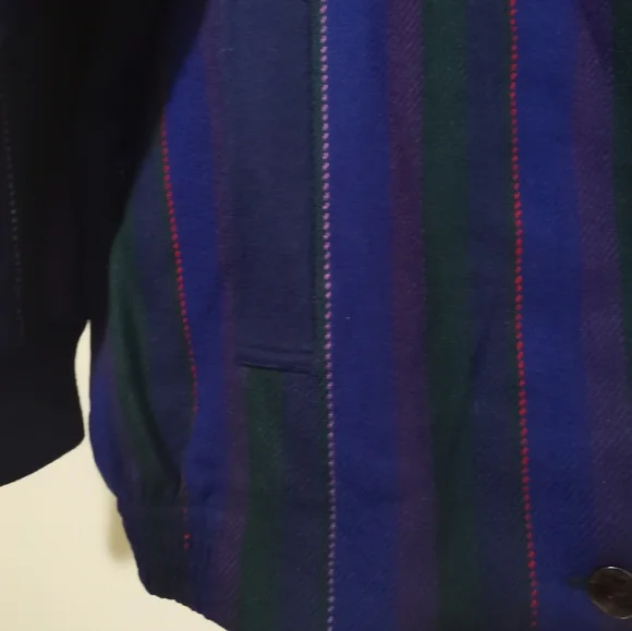 Vintage Avoca Collection Blue Purple Striped 100% Pure New Wool Jacket - Picture 4 of 10